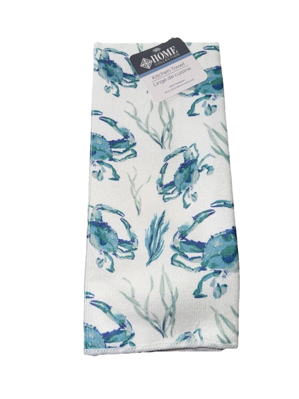 White And Blue Crab/Ocean Themed Kitchen Towel—15”x25”—NEW—SHIPS IN 24 HOURS—